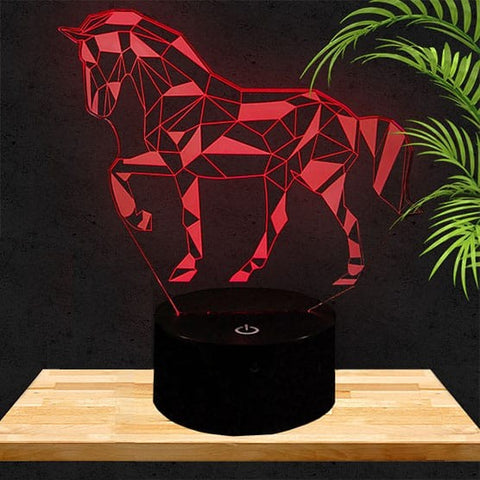 Lampe LED 3D Cheval Géométrique